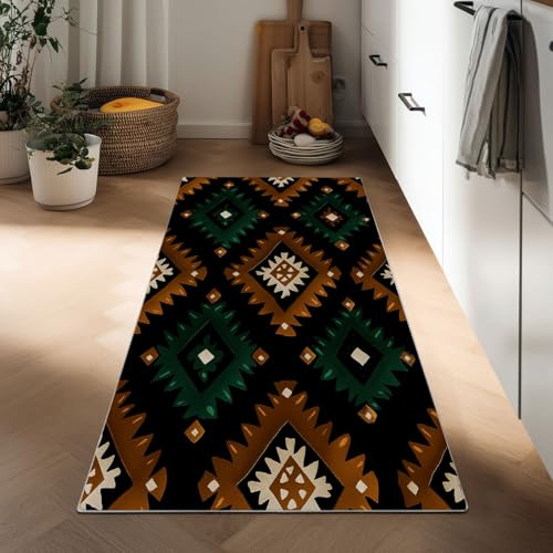 Generisch Teppich Läufer 60 x 150 cm Flur Teppichläufer, Vintage Stil Küchenläufer Küche Teppiche - Afrikanisch Stammesmuster rutschfest Waschbar Bettvorleger für Flur Waschküche