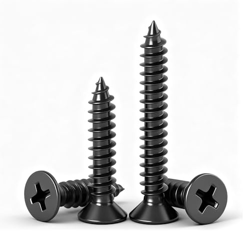 QANCEN 50 piezas Tornillos Autorroscantes para Madera,M4x16mm Tornillos Cabeza Plana Cruzada Negros para Proyectos de Bricolaje y Muebles