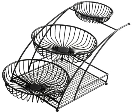 Fenteer Frutero de 3 niveles, estante de hierro decorativo para fruteros, práctico y versátil, organizador de escritorio para artículos diversos, ideal para, Negro