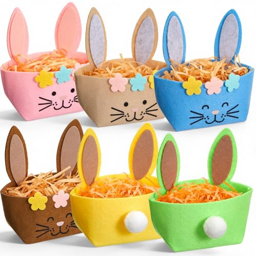 Xuniea 6 Pièces Nids de Pâques à Garnir Petits Paniers en Feutrine Sacs Lapin Décorations Printanières Emballages Cadeaux de Pâques Raphia pour Bonbons ufs Petits Cadeaux d'Invités