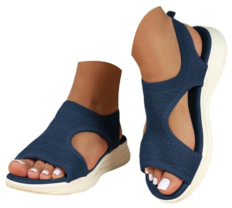 Nuoke Espadrilles Women, Sandals for Women 2026 Orthopedic Sandals Women with Arch Support Summer Slip Ladies Wide Fit Walking Slip Casual Slide Sport Shoes Dark Blue 7