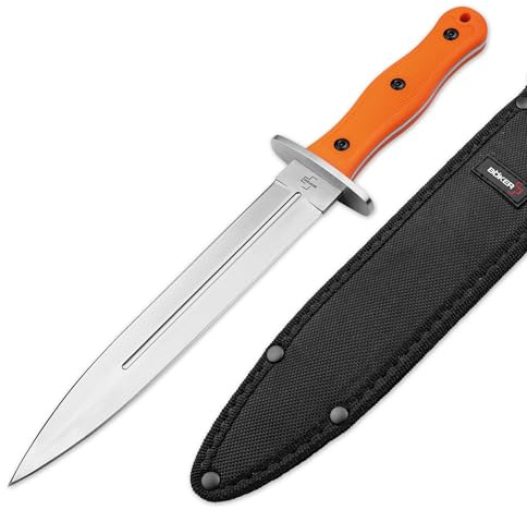 BÖKER PLUS® Boar Dagger - Abfangmesser für Rot- & Schwarz-Wild - zweischneidiges Jagdmesser feststehend - Hirsch- & Saufänger in Speer-Form - Fulltang Messer mit 22,9 cm Edelstahl Dolch Klinge