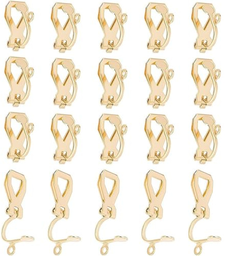 LYQNIHOB 20x Clips para Pendientes, Pendientes con Clip, en Acero Inoxidable y Componentes Convertidores de Pendientes, Convertidor de Pendientes en La Parte Posterior, para Orejas no Perforadas, Oro