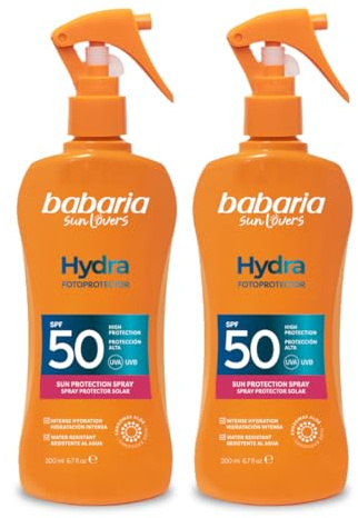 Babaria - Protector Solar 50 Cuerpo en Spray Pack de 2 | Crema Solar Corporal 50 | Hidratación y Protección Con Exoxomas | Resistente al Agua | Protege de Rayos UVA/UVB e Infrarrojos