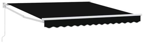 Roanoer Toldo de brazo articulado 300 x 250 x 165 cm, toldo manual de poliéster en negro, protección solar estable para terraza, jardín y balcón, dispensador de sombra con estructura