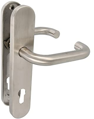 Amig - Set di maniglie con piastra per porte | Mod. 3PXB85 | 139 x Ø19 mm | Quadretto da 8 mm | Design elegante e semplice | Acciaio inossidabile 18/8 argento opaco