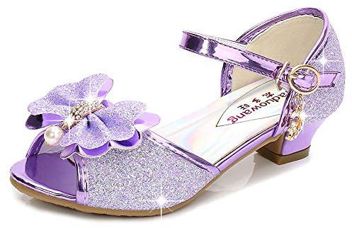 Eleasica Bambine e Ragazze Scarpe col Tacco Antiscivolo Scarpe da Principessa Carnevale Sandali Costumi Natale Regalo Matrimonio Compleanno Aperte sulla Punta,Viola,31