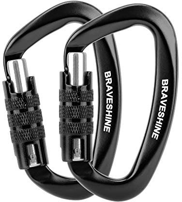 BRAVESHINE 2 Pack Carabiner Clip Heavy Duty, 12KN Auto Locking Carabiner, Twist Lock Carabiner Keyring, D Clips Hook for Hiking, Camping, Hammock, Dog Lead, Swing
