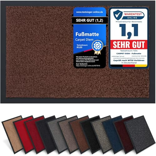 Carpet Diem Zerbino ingresso interno & esterno 40 x 60 cm Marrone | Tappetino antiscivolo per Porta, Prodotto nell'UE, Tappeto ingresso da esterno Interno ed Zerbino da Esterno
