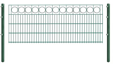Doppelstabmattenzaun RING - Komplett-Set inkl. Pfosten & Befestigungsmaterial - optisch ansprechender Schmuckzaun mit Zierelementen (L 6 m | H 83 cm | Grün)