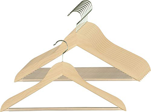MAWA 10 Stück Anzugbügel Business RFS mit Steg, Hemden, Blusen, Jacketts, Umweltfreundlich, FSC® Zertifiziert, Buche, 360° Drehbar, 45 cm, Natur
