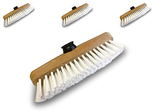Balai brosse lave-pont 22 cm en PPL blanc | Lot de 3 | Monture bois | Pour laver, récurer les ponts, les carrelages et les sols | Douille vissante plastique | Sans manche | Kibros 1110cx3