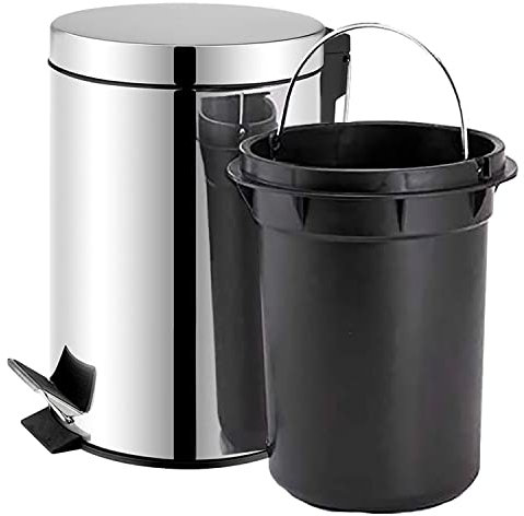 TIENDA EURASIA® Pattumiera a pedale da cucina, in acciaio inox, finitura cromata lucida, disponibile in diverse misure, ideale per cucina, bagno, soggiorno, 3 l