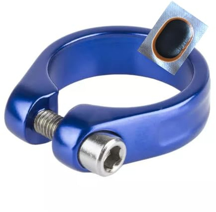 M-Wave ALU Clampy Sitzrohrklemme Sattelklemme blau 34,9 mm inkl. Schlauchflicken