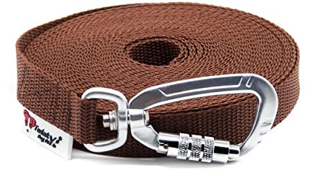 Twinkys Dog Style Hundeleine Schleppleine OHNE Handschlaufe mit Sicherheitskarabiner 20 mm breit für Hunde bis 50 kg 30 Meter, Braun Made IN Germany