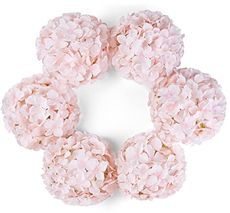 DuHouse Hortensien Kunstblumen, künstliche Blume Seide Hortensie mit Stiel, 22cm Fake Hortensien Blumen Köpfe für Hochzeit nach Hause Garten Mittelstück Dekorationen, 6 Stück(Babyrosa)