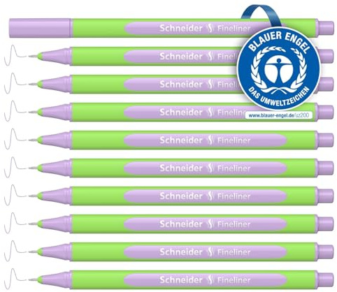 Schneider Line-Up Pastell Fineliner (punta triangolare, tratto 0,4 mm, alloggiamento in plastica a base biologica), 10 pezzi, lilla pastello