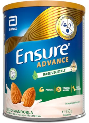 Ensure Advance Base Vegetale | Integratore in polvere con Proteine Vegetali, con 27 Vitamine e Minerali, Calcio e HMB |Confezione 850g |Gusto Mandorla