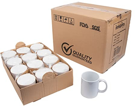 INNSPIRO Tazas cerámica blanca 325ml. Caja de 36u. Calidad máxima A+, de material cerámico personalizable mediante la técnica de sublimación
