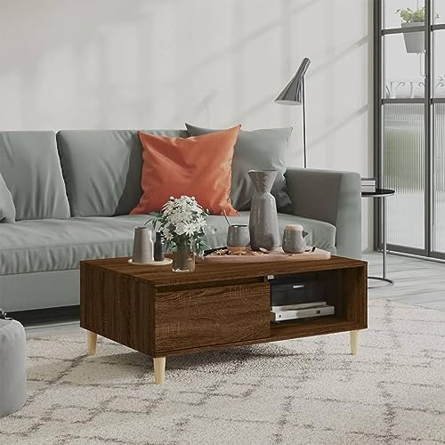 Tidyard Tavolino da Salotto Moderno Rovere Marrone,Tavolo Tavolino da caffè,Tavolo da Divano,Tavolino Basso da Salotto,Tavolino da Salotto con Mensola,Tavolino da Soggiorno, 90x60x35 cm Truciolato