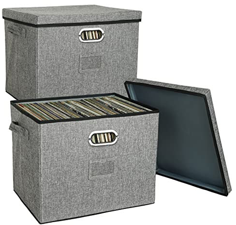 12-Zoll-Vinyl-Schallplattenboxen mit Deckel und Griffen, stilvoller und praktischer LP-Schallplatten-Organizer für 100+ einzelne Schallplatten, geeignet für Wohnzimmer, Arbeitszimmer