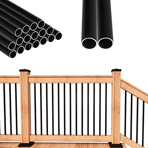 Senmit 36x 3/4 Aluminum Deck Balusters - Indoor Outdoor Metal Deck Railing Sprindles - Hollow Round Stair Spindles for Deck Porch - Matte Black Coated 50 Pack