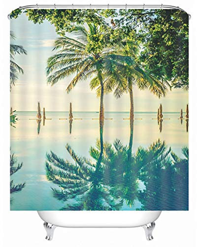 EHOMERY Tende Doccia Antimuffa Tenda Bagno Lunga Albero del Mare Tende Doccia Ombrello Tende Vasca da Bagno Polyester Verde con 12 Anelli di Sospensione, 120X180Cm