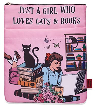 LParkin Just A Girl Who Loves Cats böcker bokomslag, bokfodral med dragkedja, tvättbart tyg, rosa, bomull/polyester, 25 x 19 cm