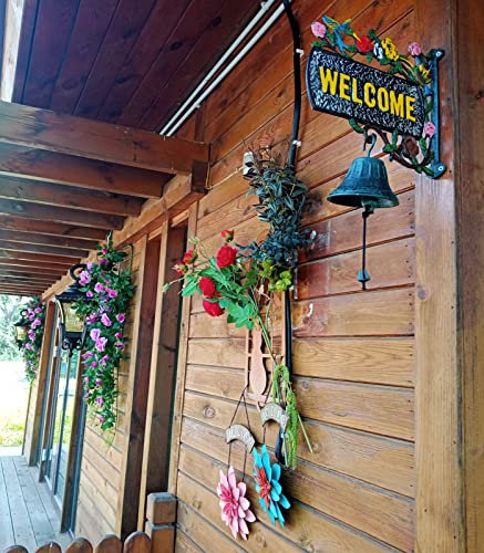 Türglocke Gusseisen Glocke Große Eisenguss-Türklingel, Villa/Café-Service-Glocken, Wandklingel mit Vogel- und Blumendekor, Handbemalte Türklingel