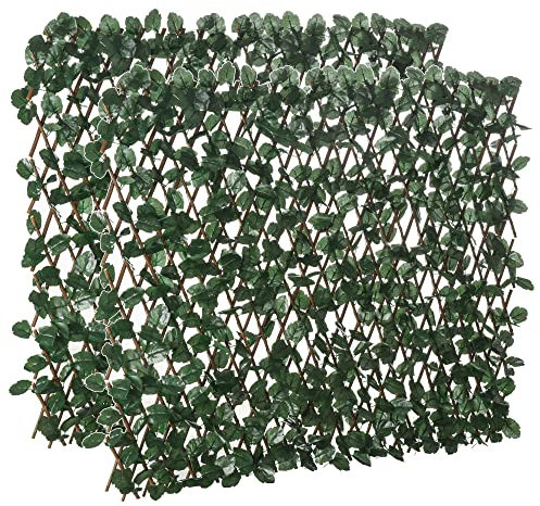 Outsunny Haie artificielle feuilles murale brise-vue 2 panneaux longueur ajustable 295 x 70 cm treillis extensible feuillage réaliste en PE vert