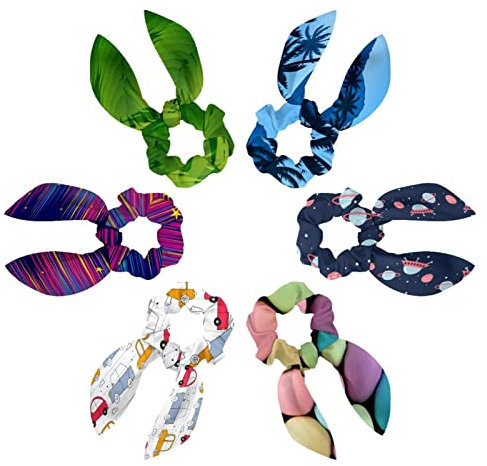 6PCS Hair Scarf Scruncheis for Women Girls, Ribbon Bow Elastic Hair Ties Bands Satin Hair Ribbon Scrunchy Ponytail Holder Accessories,Night of Palm