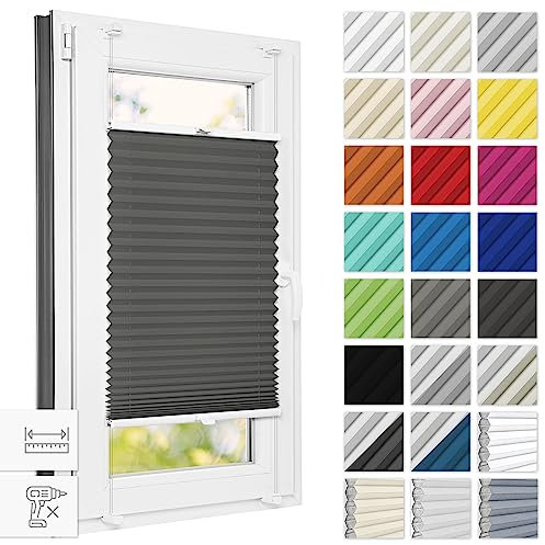 Estika Plissee ohne Bohren 35 cm x 120 cm - Anthrazit - Bruchfeste Klemmhalter, Plissee klemmfix, Rollos für Fenster ohne Bohren, Jalousien Fenster für innen, Raffrollo, Fenster plissee