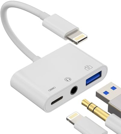 Lightning USB 3.5mm Kopfhörer Klinke Schnellladegerät 3in1 Adapter iPhone OTG Tastaturen USB Stick Kartenlesegerät Maus Aux Audio Stecker Zubehör Hub für 14 13 12 11 Pro Max Mini 8 7 Plus X Se 6 ip