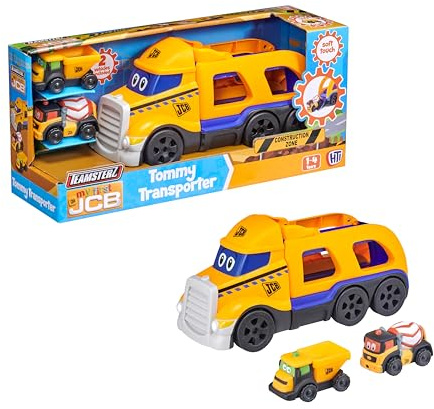 Teamsterz Mein erstes JCB Tommy Transporter Fahrzeug-Spielset | Spielzeug für Bauautos, LKWs und Baufahrzeuge | Sandkastenspielzeug für drinnen und draußen | Spielzeugautotransporter