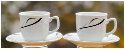 Topkapi Home - 12-tlg Espresso-Set Black Light │6 Tassen + 6 Untersetzer │ Dekor TK-877 │ V ~105 ml │ H ~6,1 cm │ Wunderbar als Espresso-Set, Mokka-Set │ Haushaltsporzellan mit Dekor │ für 6 Personen