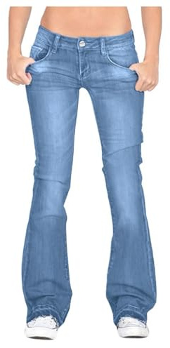liaddkv Pantaloni a zampa da donna, a vita bassa, grandi dimensioni, jeans a zampa, jeans svasati, effetto jeans, elasticizzati, per lo yoga, per lavare i jeans, Blu, M