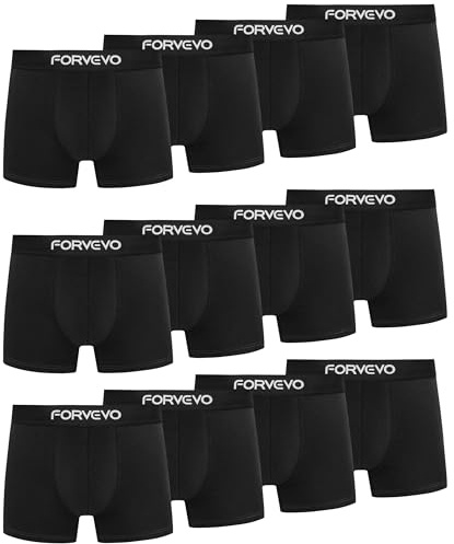 FORVEVO Boxers for Men, Cotton Mens Boxers Shorts, Breathable Underwear Briefs with Elastic Waistband, No Itchy Labels Undertrunk(M,12 Pack) Black