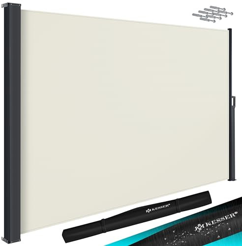 KESSER® Seitenmarkise ausziehbar Markise 200 x 300 cm Blickdicht Sichtschutz & Windschutz für Garten Balkon & Terrasse, Seitenrollo mit Wandhalterung, inkl. Wettercover & Montagezubehör, Beige