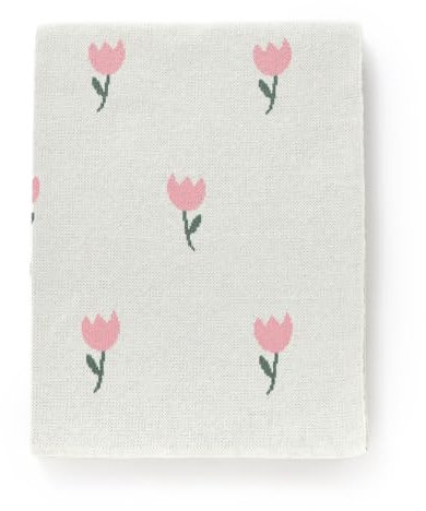 Hadetoto Baby Blanket 100% Cotton Knitted Blankets Soft Cosy Baby Blankets for Newborn (100x80cm) (Floral-Cream)