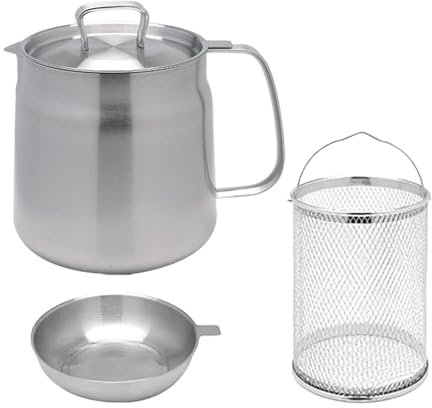 perfk Olla freidora de Acero Inoxidable, Cesta para freír, Olla Antiadherente para Patatas Fritas, Olla pequeña para freidora, para Aros de Cebolla, 1.5L