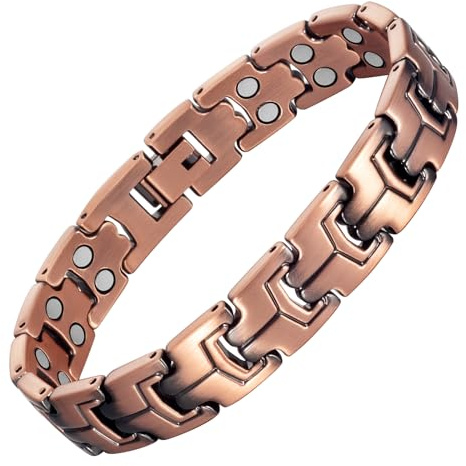 hommes super puissant bracelet en cuivre magnétique avec lunette en cuivre magnétique classique à double rangée contenant 32 aimants néodyme - fer - bore et une boîte - cadeau de haute qualité (A)