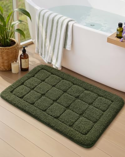 COLOR&GEOMETRY Badezimmerteppich Badematte rutschfest 44 x 76 cm, Badteppich Waschbar Weiche Absorbierende Badvorleger Teppich Badezimmer für Badezimmerboden Dusche Badewanne, Grün