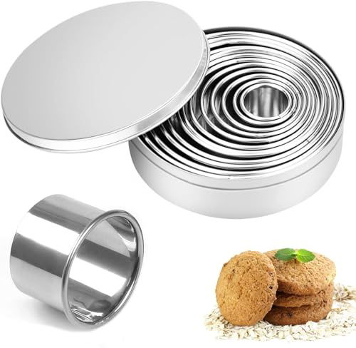 12 Stück Runde Ausstechformen, Ringe Keksausstecher mit Aufbewahrungsbox | Edelstahl Donut Ausstecher, Cookie Cutter Set zum Backen Von Teig GebäCk Keksformen