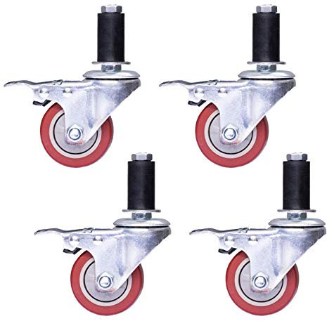 Gummierte Trolley-Räder Lenkrollen mit rundem Rohr, robuste Lenkrollen mit Bremse, 4er-Set aus Polyurethan-Drehgelenk, Konsolen-Werkbank-Trolley, Möbel-Regalräder/75 mm/3 Zoll/38 mm ( Color : Brake+Un