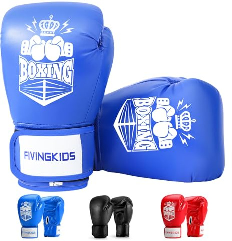 FIVING Kinder Boxhandschuhe für Jungen und Mädchen,Jugendboxen Trainingshandschuhe für Kinder 3-15,Kinder Sparring Boxhandschuhe für Boxsack, Kickboxen, Muay Thai, MMA (Blau und Weiß, 6oz)