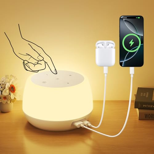 Dorifun LED Nachttischlampe Touch Dimmbar mit Ladefunktion 20W, USB Kabellose Tischlampe Akku mit RGB Farben & 4 Modi, Kinder Nachtlicht Dimmbar mit 3 Timing für Kinderzimmer Schlafzimmer Geschenke