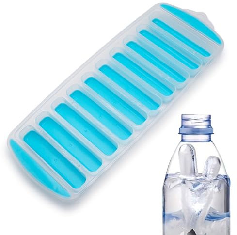 Stampo in Silicone per 10 Cubetti di Ghiaccio a Bastoncino Stick - Flessibile, Lavabile, Sicuro - Adatto per Bottiglie, Cocktail, Caramelle, Gelatine, Cioccolato (AZZURRO)