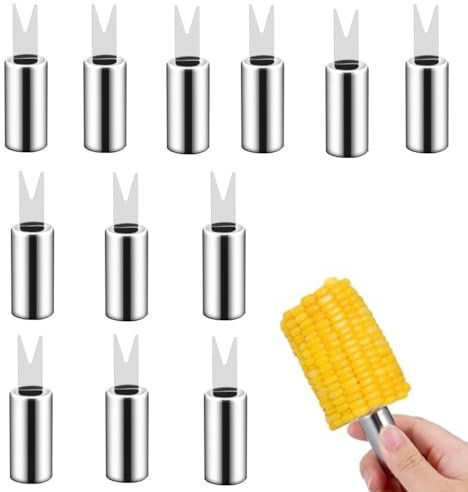 Stainless Steel Corn Forks, Sweetcorn Holders, Cob Holders,Skewers Fruit Food, Forks Prong for Outdoor BBQ Cooking Kitchen Tool (Silver) Camping Tool,Parties, Picnics,12 Pcs Loopunk