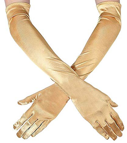 Kielsjajd Satin Handschuhe Lang für Damen Nahtlose Handschuhe Opern Armstulpen Elastische Ellenbogen Handschuhe für Damen Hochzeit Party im Freien Oper Halloween Kostüm 1920er Jahre (Gold, One Size)