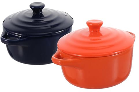TOPBATHY Ceramic Soup Bowls with Handles 2pcs Orange and Deep Purple Stew Bowls for Breakfast Pudding Rice and Noodle Storage for Serving and Cooking